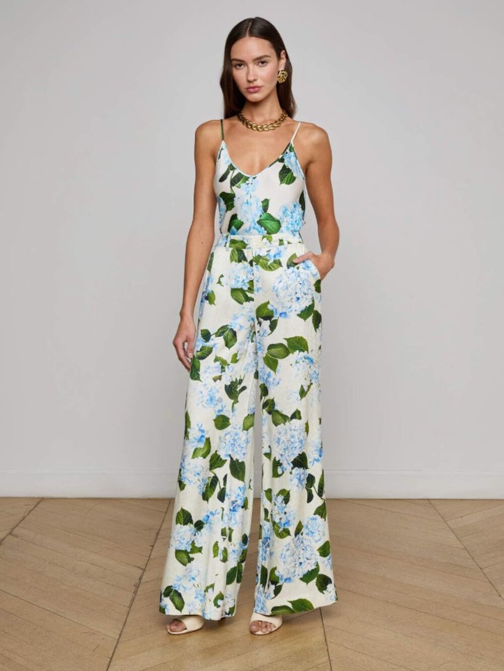 NWT | L'AGENCE Cream Wide-Leg Floral Pants Hydrangea Print Size 10 N - Picture 6 of 9